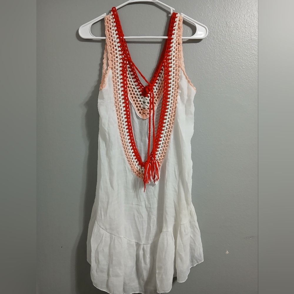 Cupshe White and Pink Ruffle Hem Swim Coverup - Picture 8 of 13